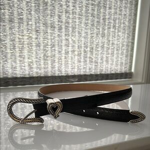 Brighton Black Leather Crock Silver Heart Buckle Belt